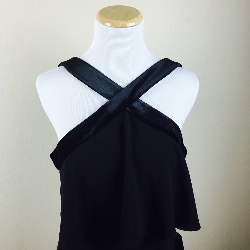 Maggy London Black Popover Velvet Trim Party Dress - Picture 5 of 5